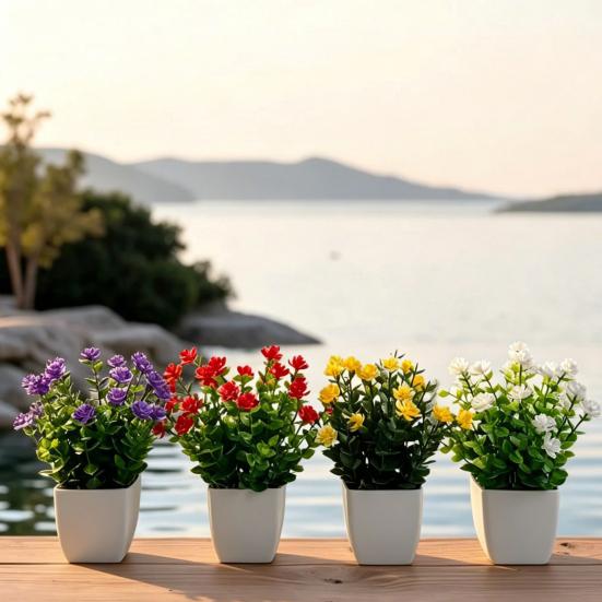 Umbra Studio Simulated Potted Plants, Mini Eucalyptus And Camellia Buds Plant, Maintenance-Free Fake Plants for Desktop Windowsill Balcony Decor