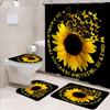 Sunflower Butterfly Waterproof Shower Curtain Bathroom Mats Set Toilet Lid Cover Rugs Anti Slip Carpets Shower Room Floor Mats