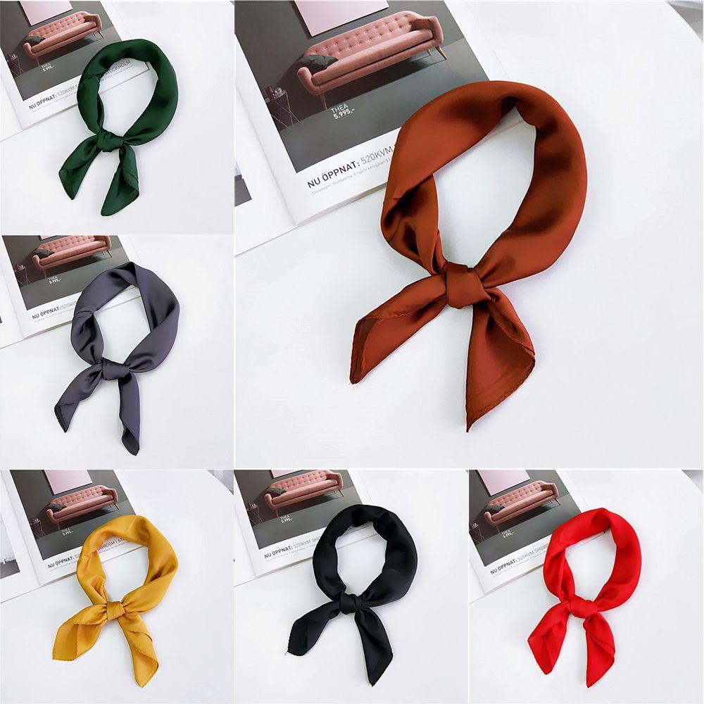 Fashion Elegant Solid Color Women Square Scarf Hair Tie Band Head Neck Silk Feel Satin