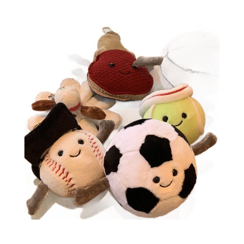 Cross-Border Sports Plush Toy Pendant: Basketball, Football, Volleyball, Badminton, Rugby, Baseball, Tennis Dolls