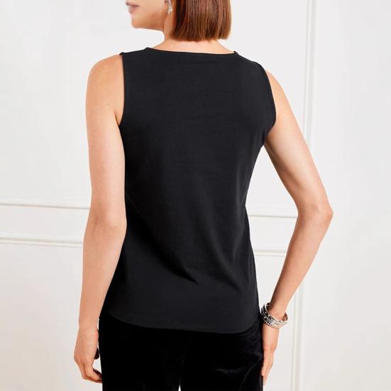 Women Vest Sequin Detail Glitter Tops Round Neck Sleeveless Loose Tank Tops Parties Dates Daily Wear