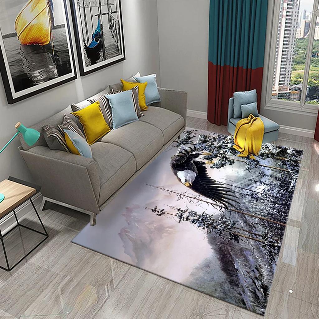 3D Eagle Carpet Ferocious Animal Pattern Rug Living Room Sofa Rug Bathroom Non-slip Rug Bedroom Kitchen Carpet Decor Area Rugs