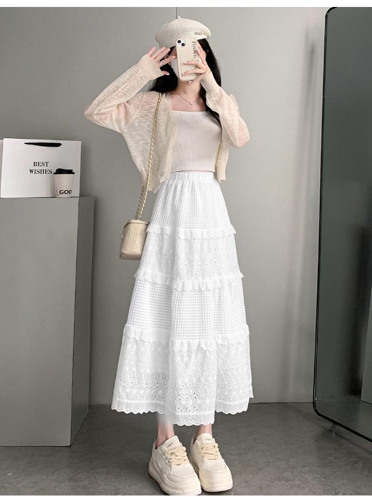 White Half-body Skirt Female Spring, Summer and Fall High-waisted Thin Medium-length A-line Ballet Style Fluffy Cake Skirt