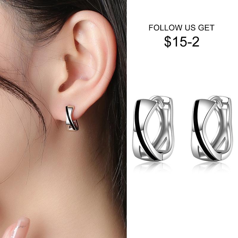 925 Sterling Silver Hoop Earring Black Pattern Earring for Women Fashion Korea Silver Jewelry New