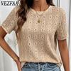 Women's Fashion Casual Summer Spring Solid Color Print Short Sleeve O-Neck Blouses & Shirts