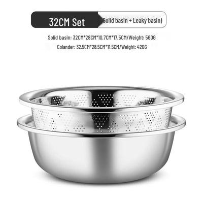 ZISIZ Thickened Stainless Steel Colander & Solid Basin Set
