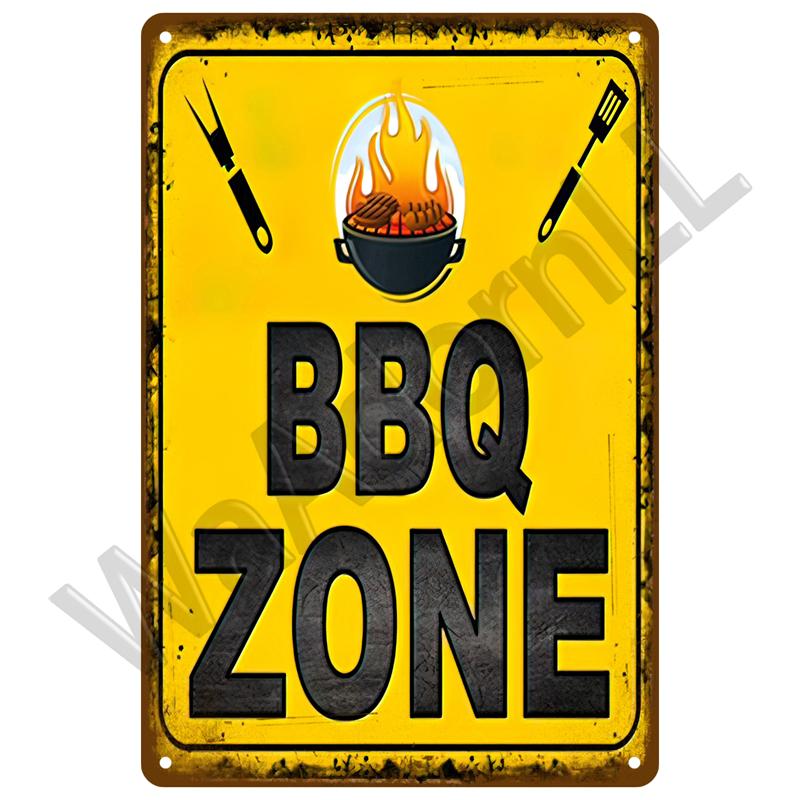 Vintage Tin Sign Dads BBQ Yard Outdoor Party Decoration BBQ Zone Metal Sign Plate Retro Barbecue Rules Slogan Decor Accessories