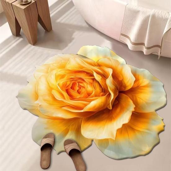 Floor Mat Double-Sided Non-Slip Backing Soft Imitation Cashmere Flocking Door Mat 3D Sunflower Design Kitchen Absorbent Mat