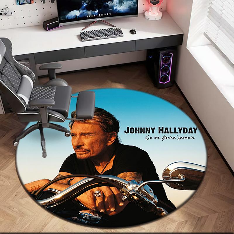 1pc Rock Star Johnny Hallyday Round Carpet Painted Printed Circular Carpet, Home Door Mat, Outdoor Travel Protection Carpet