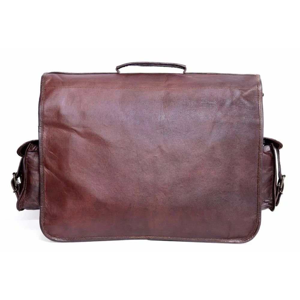 Men's Goat Leather Messenger Real Satchel Bag Genuine Laptop Brown Briefcase