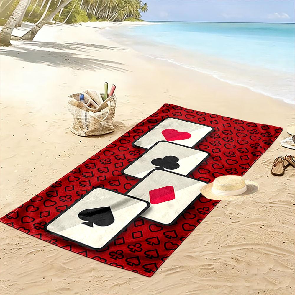 Playful Card-inspired Elegance Print Beach Towel, Quick Drying, Suitable for Travel, Outdoor Sports, Jogging, the Beach and Swimming, Gift