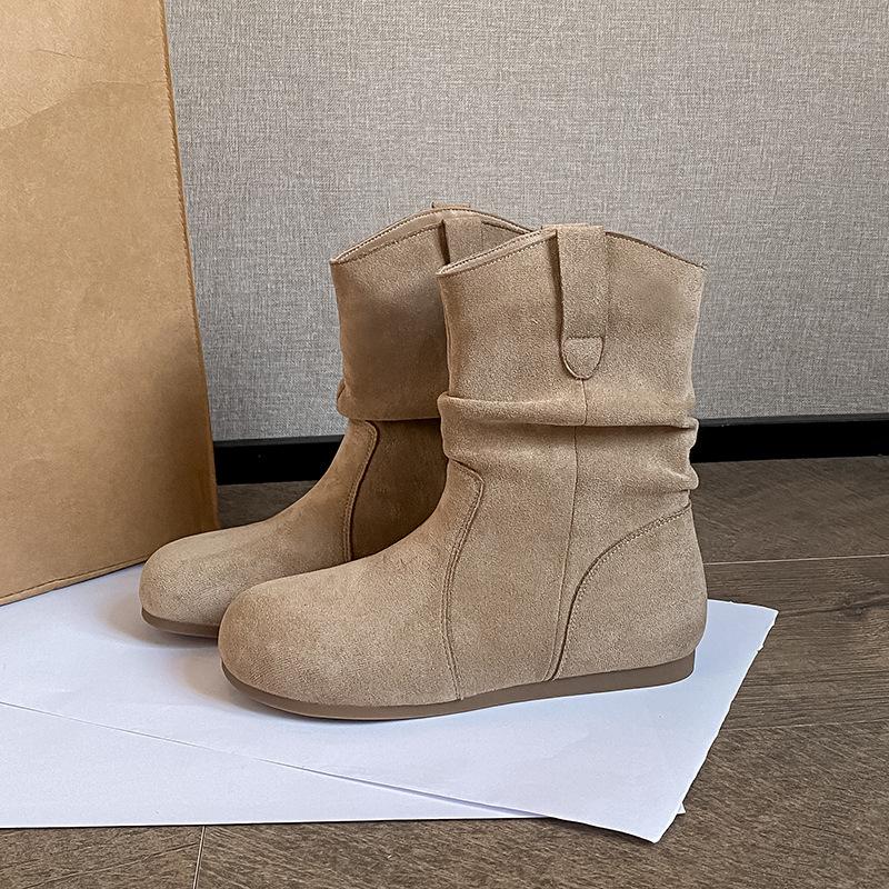 Stapel laarzen op voor dames korte laarzen 2026 nieuwe herfst en winter retro luie stijl laarzen Westerse cowboylaarzen grote maat