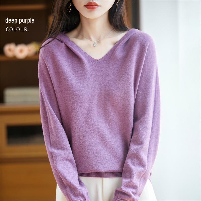 2026 Autumn Women's V-Neck Knit Sweater Hoodie - Seamless Korean Style Jacket