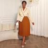 Women's Plus Size Color Block Two-Piece Look Long Sleeve Dress with Lapel and Pleated Skirt - Elegant Office Wear