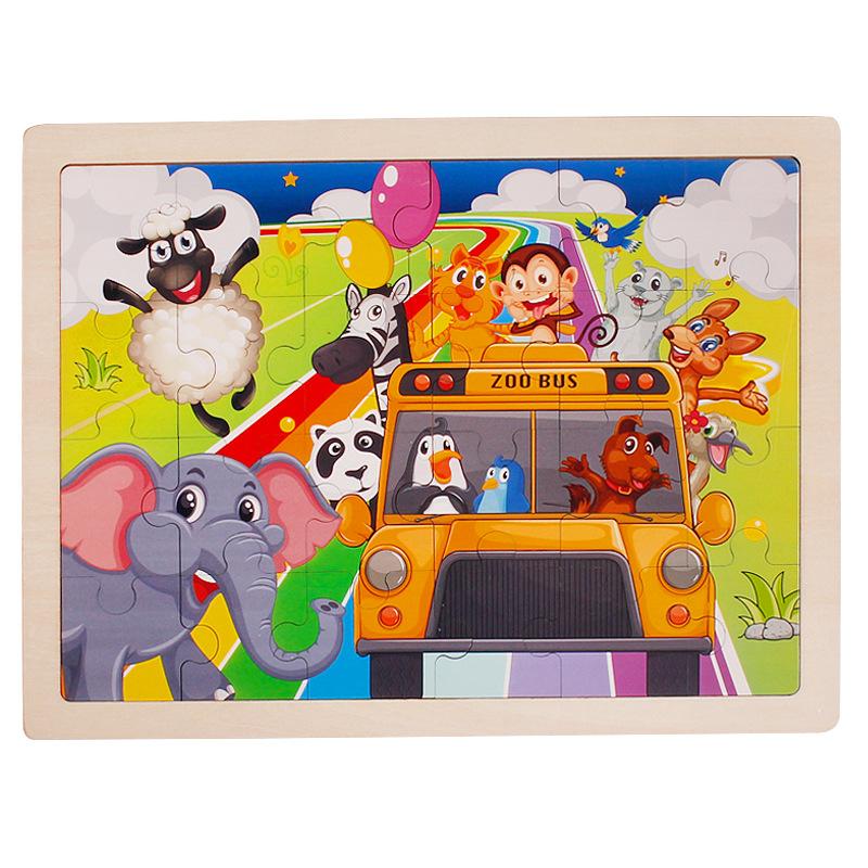 Laser Log Frame 24 Pieces Wooden Puzzle Children'S Animal Cartoon Dinosaur Plane Puzzle Toy