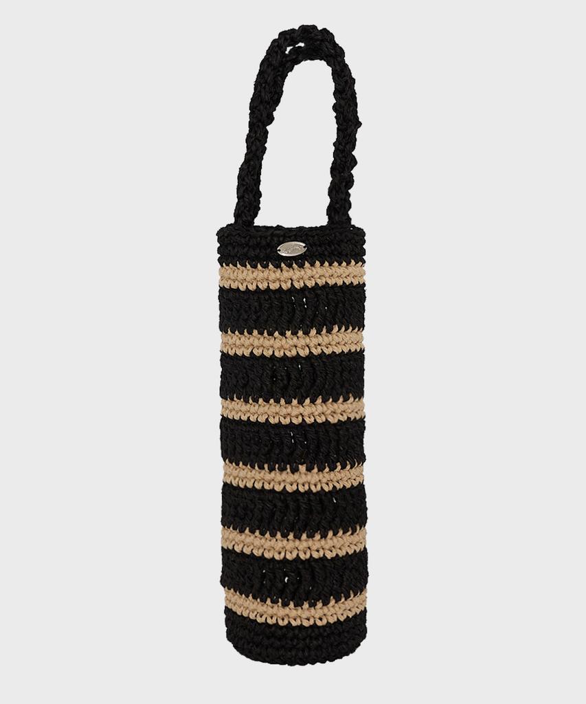 Slowslowly Moroccan Handmade Crochet Stripe Wine Bag _ Black