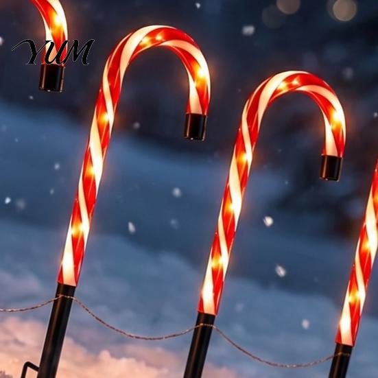 Holiday Yard Ornaments 4Pcs Solar Candy Cane Pathway Lights, Christmas Outdoor Stake Waterproof Garden Stakes Lights for Lawn Patio Decorations