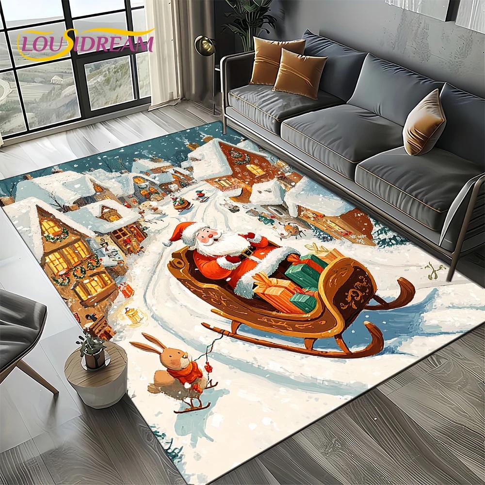2025 Frohe Weihnachten Baum Weihnachtsmann, Neujahr Märchen Geschenk Teppich für Zuhause Schlafzimmer Sofa Fußmatte Dekoration, Rutschfeste Bodenmatte