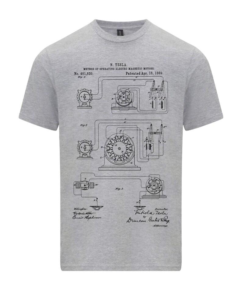 Nikola Tesla Patent na silnik operacyjny Słynny wynalazca T-shirt Nauka i innowacje Technologia Inżynieria Prezent Bluzki z krótkim rękawem