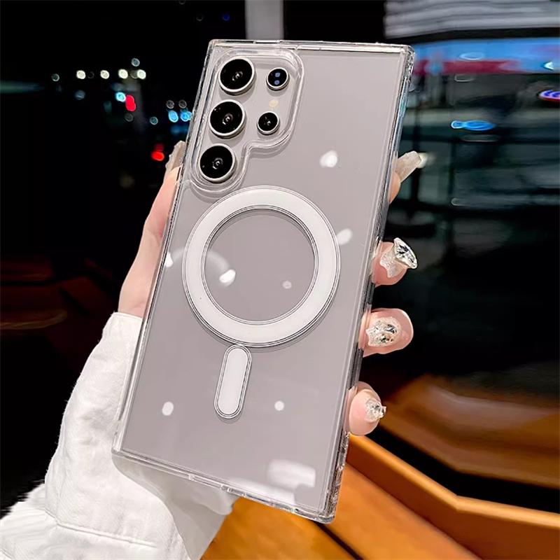 For Magsafe Magnetic Case For Samsung S25 Edge S24 S23 S22 S21 S20 Plus Note 20 Ultra FE A16 A54 A26 A36 A56 A35 A55 Clear Cover