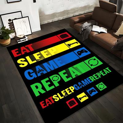 "Eat Sleep Game Repeat Carpet - Gaming Theme Colorful Floor Mat" Suitable for Use As an Anti-slip for Living Room Bedroom Sofas