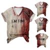 T-shirt Femme Col V Manches Longues Imprimé Lettres Sang T-shirt Coupe Ample Pull Halloween