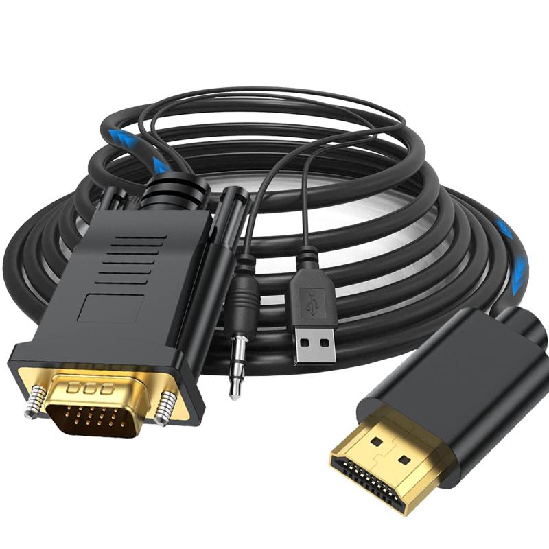 Cablu adaptor compatibil Vga la Hdmi cu convertor audio 1080p Conector de linie pentru computer laptop