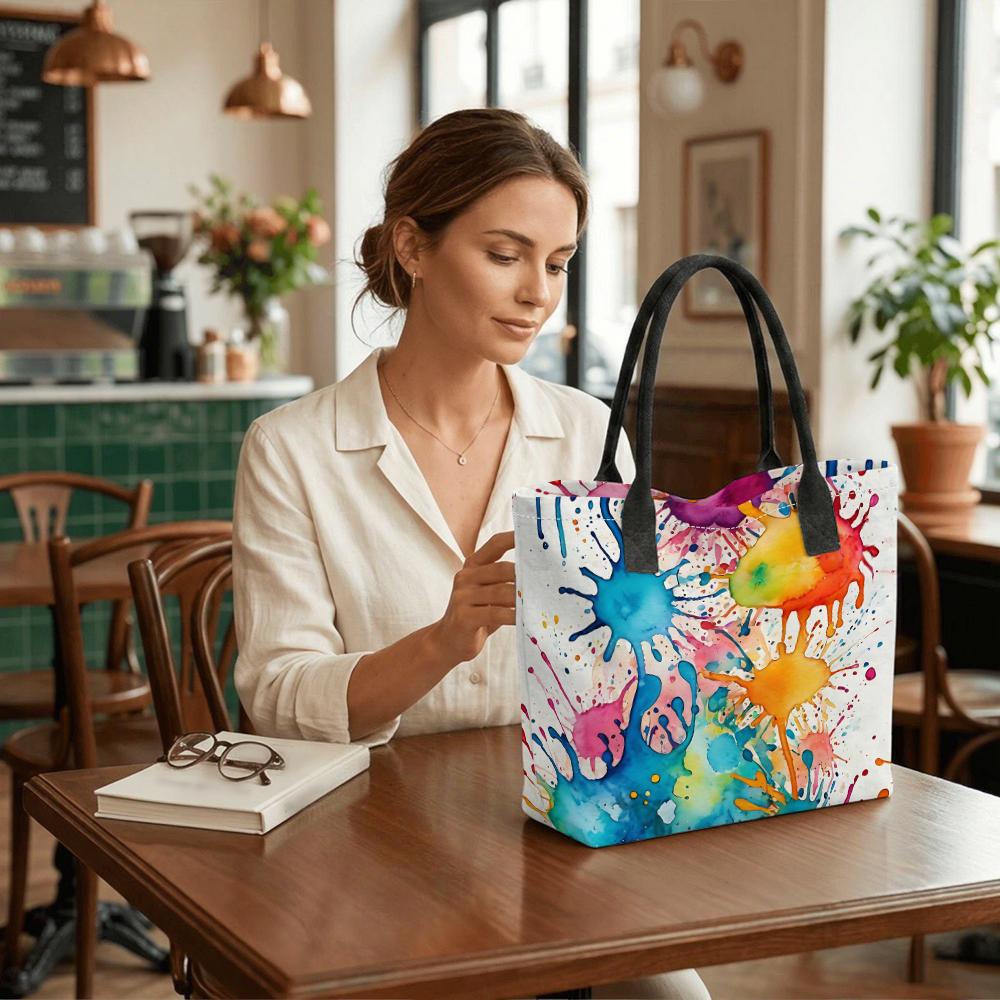 Colorful Watercolor Splash Casual Tote Bag Large Capacity Daily Use Shoulder Bag