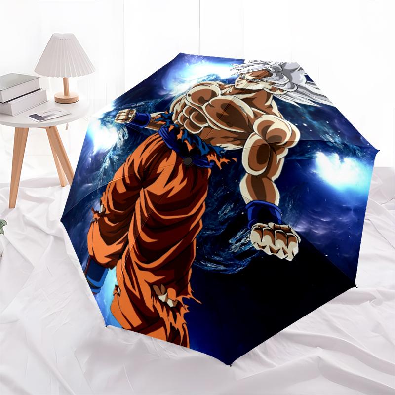 Cartoon Character Goku Pattern, Automatic Folding Umbrella, Portable and Foldable Design, 8 Ribs, a Christmas or Birthday Gift.