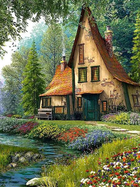 5D Diamantmalerei Neuheiten Haus Baum Voll Quadratisch Rund Stickerei Mosaik Landschaft Wanddeko