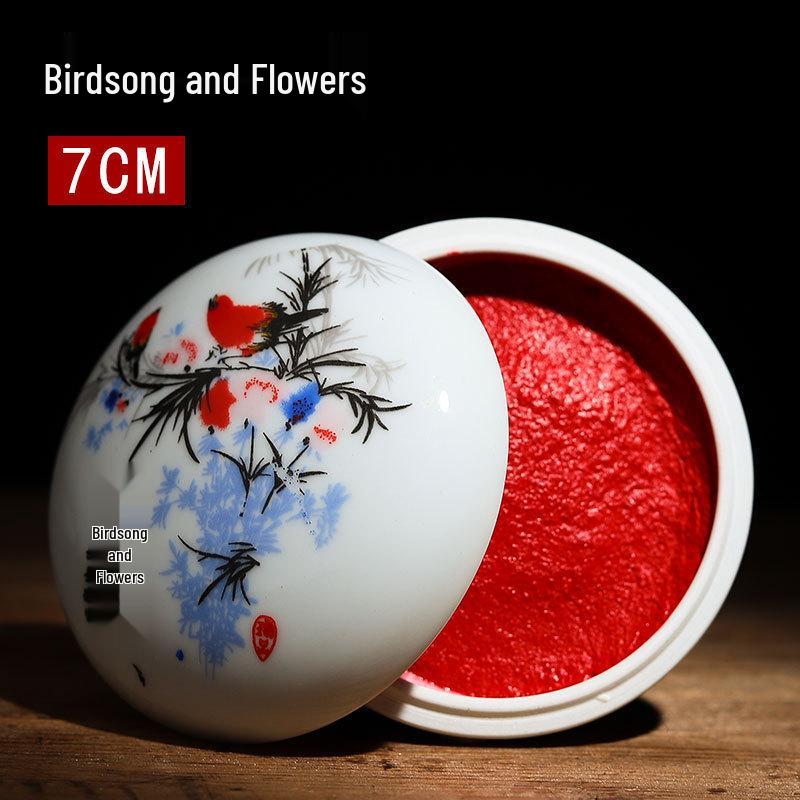 Four Treasures of Study: Large Chinese Painting & Calligraphy Red Seal Ceramic Ink Pad for Beginners