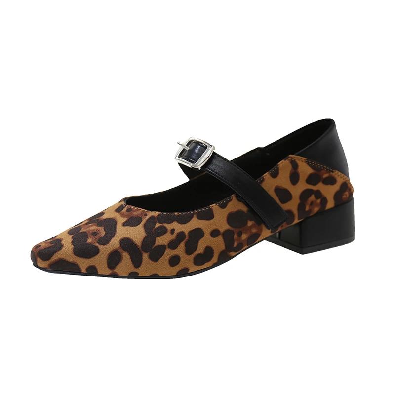 Spring Leopard Print Woman Mary Jane Shoes Fashion Shallow Thick Heels Elegant Party Female Shoes Zapatos De Mujer