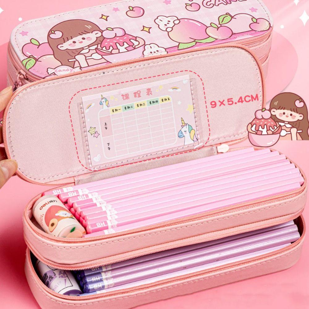 Durable Portable Pencil Case Multi-function Double-Layer Stationery Box Waterproof Cartoon Pen Case Student School Supplies