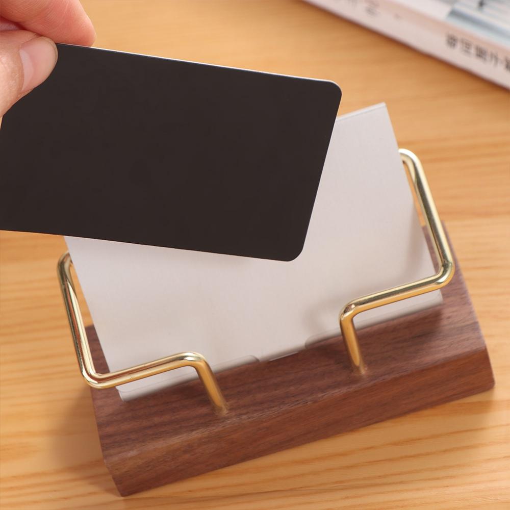 Tabletop Shelf Business Card Holder Walnut Wood Beech Wood Cards Display Stand Card Storage Metal Card Organizer