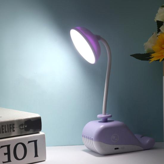 Cartoon Whale Night Light USB Type-C Fast Rechargeable Desk Lamp with Mobile Phone Holder Bendable Warm White Light Desk Light for Students