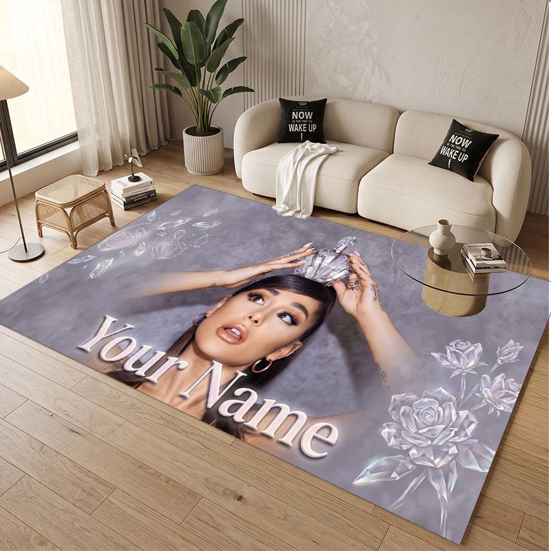Custom Name Crystal Velvet Rug,Ariana Grande Comfortable Anti Slip Floor Mat For Room Decoration
