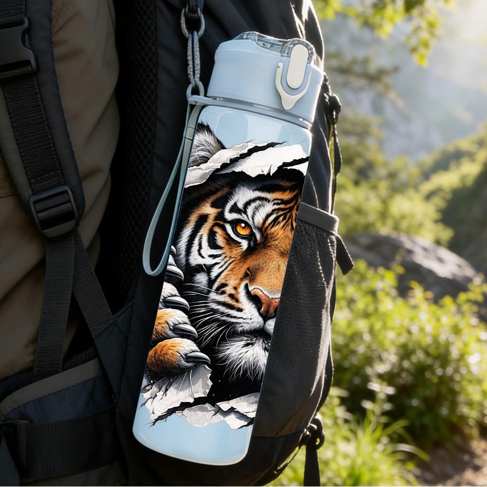 1PC Tiger Head Wild Animal Portrait Art 750ml Color Plastic Sports Water Bottle Leakproof Flip Straw Lid Suitable for Sports Office Home Use