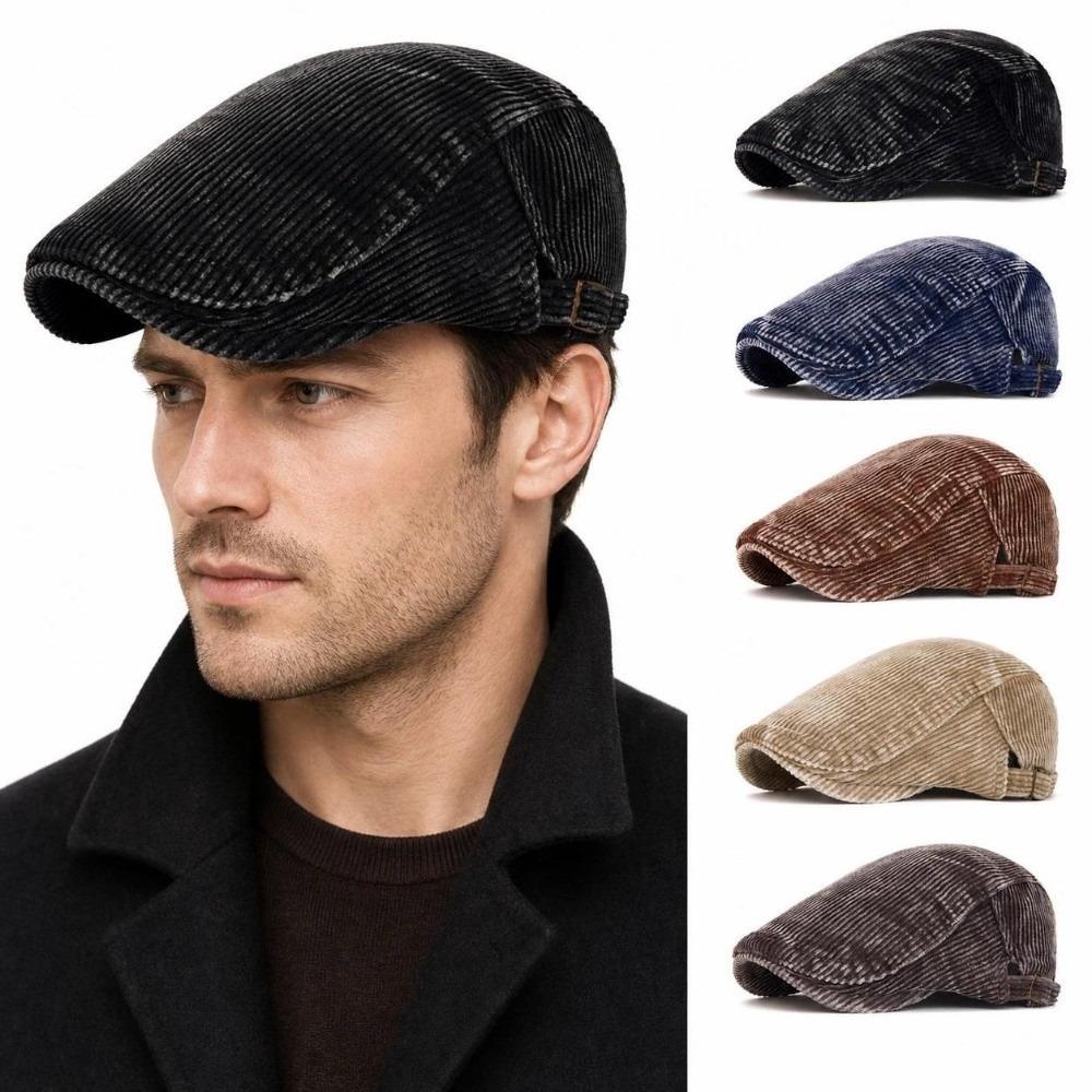 Soft Lined Newsboy Hat Adjustable Gatsby Beret Cap Vintage Corduroy Flat Cap  Daily Travel