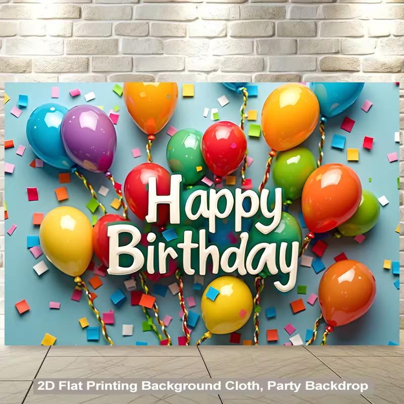 Toile de fond colorée 2D pour fête, Ballons arc-en-ciel et Confettis pour séance photo d'anniversaire