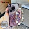 Glitter Schokbestendig Plating Quick Sand Vlinder Armband Hoesje voor Huawei Pura 80 70 Ultra P60 P50 P40 P30 Pro Plus Lite Cover