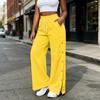 Women's Casual Color Wide Leg Pants with Side Buttons Loose Fit Trousers for Everyday Wear