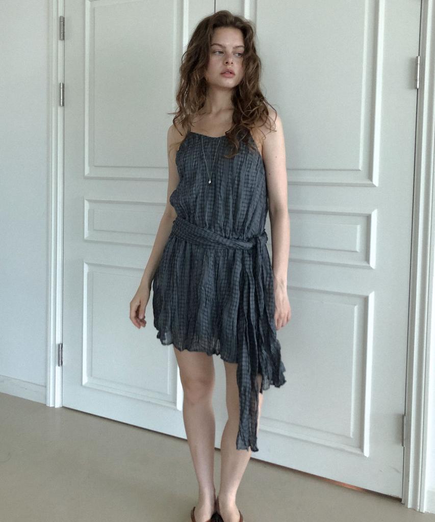 DELIDI Cordelia Check Sleeveless Dress (Navy)