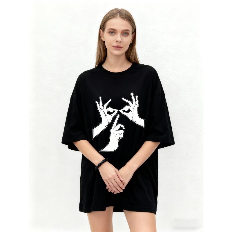 Oversized T-shirt Zwart Skelet Handen Grafische Print Casual Streetwear Top voor Dames