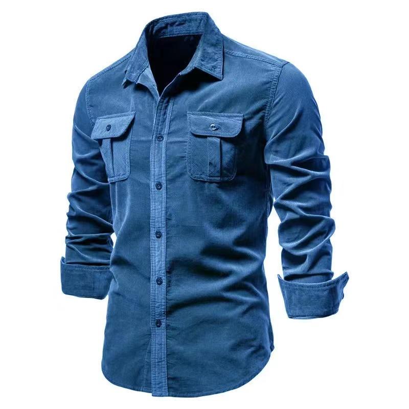 New Autumn 100% Cotton Corduroy Shirts Men Solid Color Slim Fit Casual Blouses High Quality Long Sleeve Social Shirt for Men