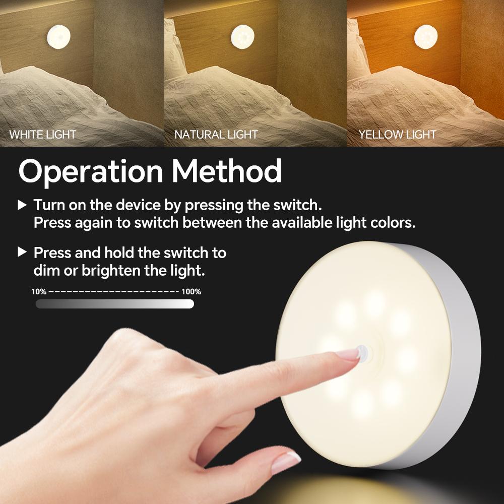1-3-6 Pcs LED Closet Light, Rechargeable Step Puck Lamp with 3 Light Color Modes, Dimmable Night Light for Kitchen Bedroom Stair