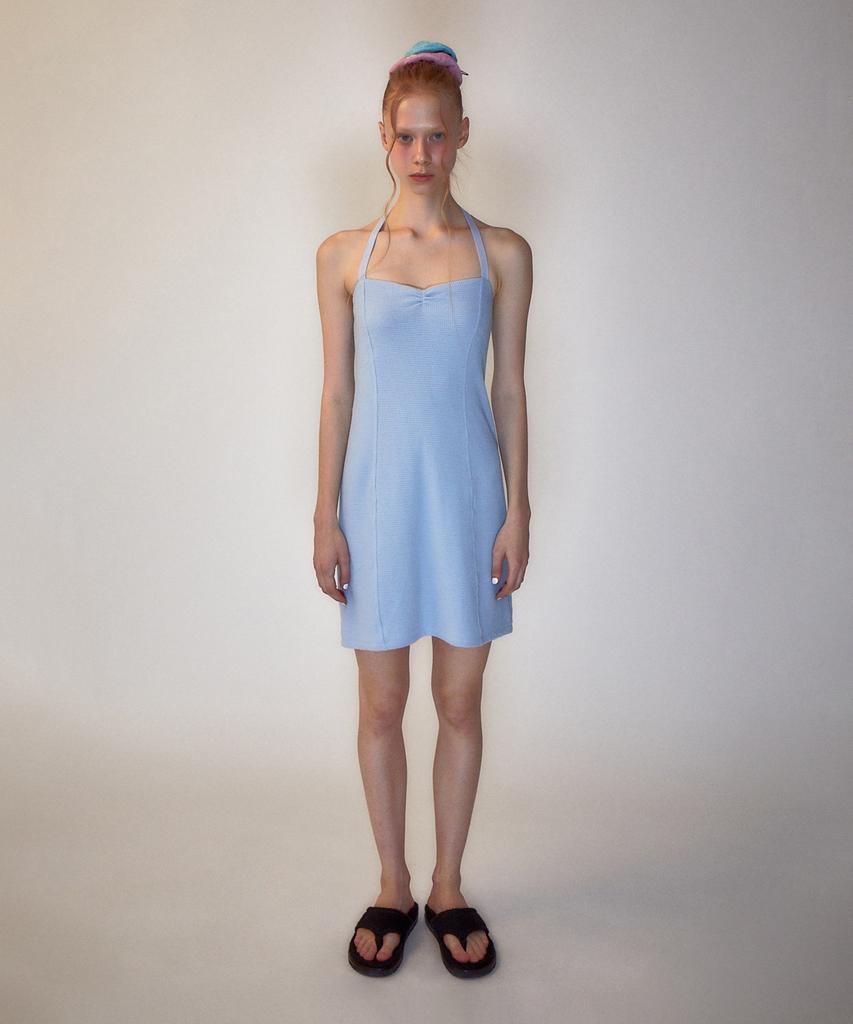 Rest And Recreation Rr Halter Neck Mini Dress Skyblue