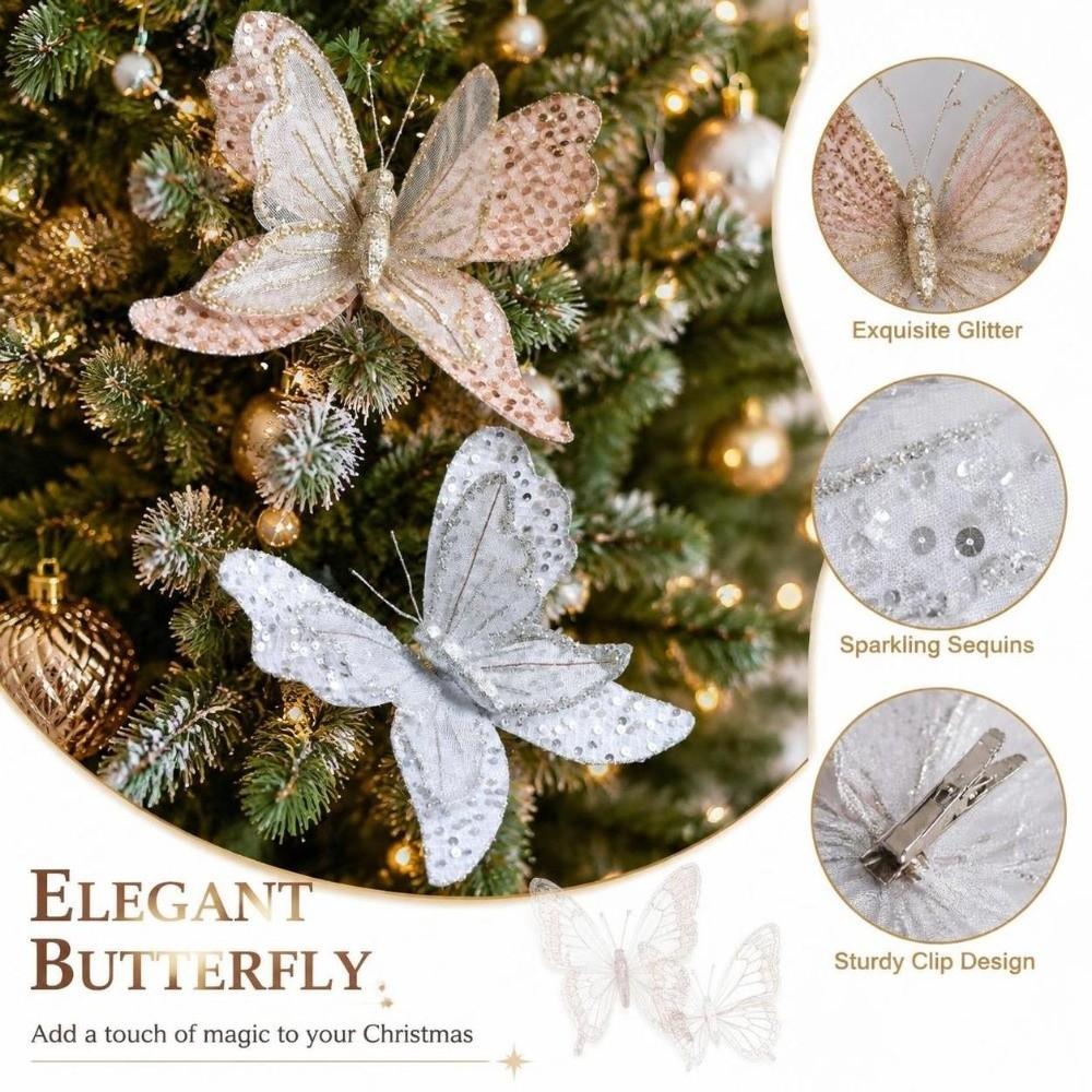 Sparkling Xmas Tree Glitter Butterfly Clip-On Artificial Sequin Butterfly Artificial