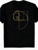 Fibonacci-Spirale Geometrisches Design Schwarzes T-Shirt - Eleganter Golddruck Weiche Baumwolle Kunststil T-Shirt Perfekt für Mathe-Liebhaber, Lässige Ausflüge und den Alltag