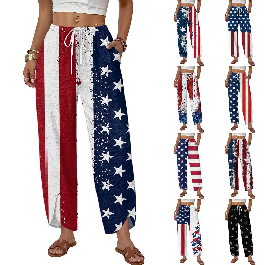 Dames Broek met Trekkoord en Wijde Pijpen met Print - Losse Pasvorm Rechte Pijp Casual Broek voor Dagelijks Gebruik