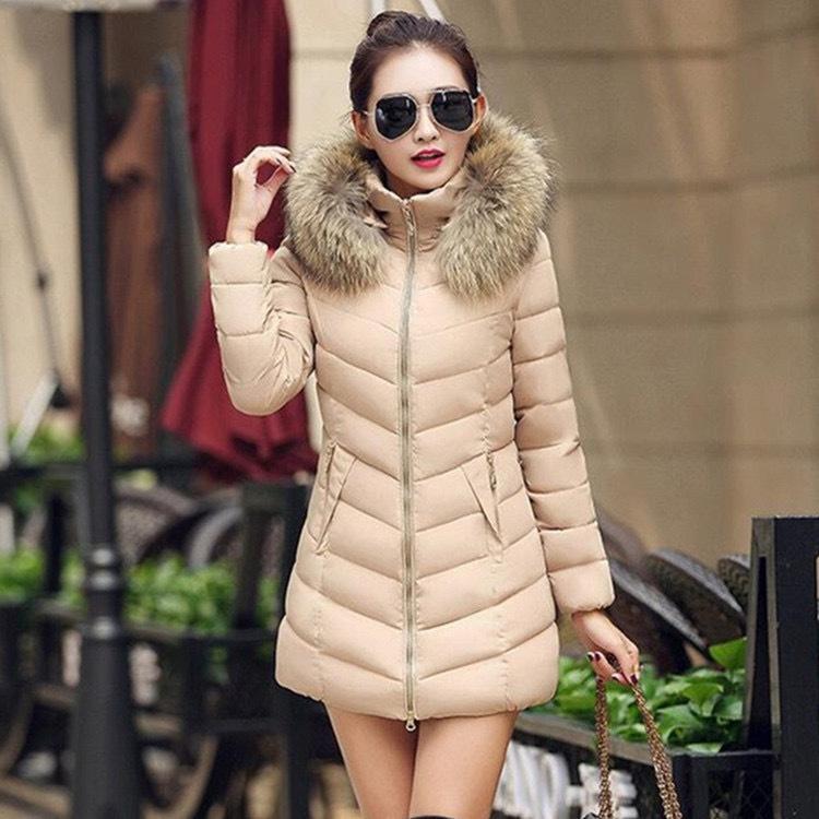 Winter Korean Style New Casual Versatile Women's Cotton Coat Women's Mid-length Slim Fashion Fur Collar Cotton Coat